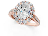 Rose gold Oval Cut Diamond Floral Halo Ring with Pavé Band and Prong Setting_4