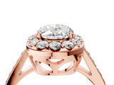Rose gold Oval Cut Diamond Floral Halo Ring with Pavé Band and Prong Setting_7