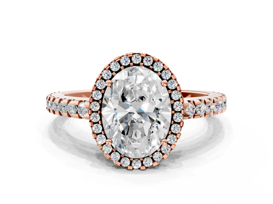 Rose gold Oval Cut Diamond Halo Engagement Ring with Pavé Band and Prong Setting_27