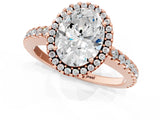Rose gold Oval Cut Diamond Halo Engagement Ring with Pavé Band and Prong Setting_28