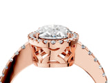 Rose gold Oval Cut Diamond Halo Engagement Ring with Pavé Band and Prong Setting_31