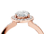 Rose gold Oval Cut Diamond Halo Ring with Bezel Frame and Pavé Band_11
