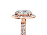 Rose gold Oval Cut Diamond Halo Ring with Bezel Frame and Pavé Band_12