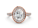 Rose gold Oval Cut Diamond Halo Ring with Bezel Frame and Pavé Band_7