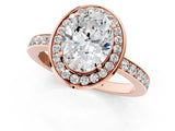 Rose gold Oval Cut Diamond Halo Ring with Bezel Frame and Pavé Band_8