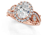 Rose gold Oval Cut Diamond Halo Ring with Milgrain Pavé Band and Four-Prong Setting_71