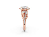 Rose gold Oval Cut Diamond Halo Ring with Milgrain Pavé Band and Four-Prong Setting_72