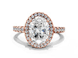 Rose gold Oval Cut Diamond Halo Ring with Pavé Band and Four-Prong Setting_3
