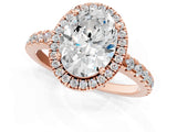 Rose gold Oval Cut Diamond Halo Ring with Pavé Band and Four-Prong Setting_4