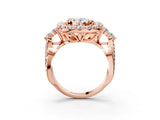 Rose gold Oval Cut Diamond Halo Ring with Pavé Band and Four-Prong Setting_44