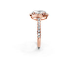 Rose gold Oval Cut Diamond Halo Ring with Pavé Band and Four-Prong Setting_5
