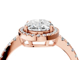 Rose gold Oval Cut Diamond Halo Ring with Pavé Band and Four-Prong Setting_7