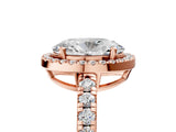 Rose gold Oval Cut Diamond Halo Ring with Pavé Band and Four-Prong Setting_8