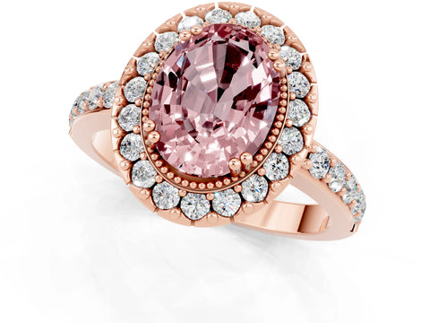 Rose gold Oval Cut Diamond Halo Ring with Pavé Band and Prong Setting_1