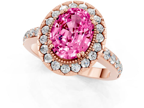 Rose gold Oval Cut Diamond Halo Ring with Pavé Band and Prong Setting_1