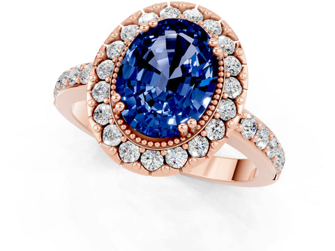 Rose gold Oval Cut Diamond Halo Ring with Pavé Band and Prong Setting_1