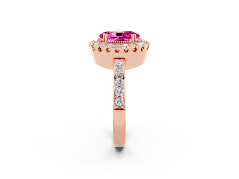 Rose gold Oval Cut Diamond Halo Ring with Pavé Band and Prong Setting_2