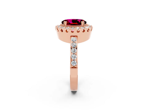 Rose gold Oval Cut Diamond Halo Ring with Pavé Band and Prong Setting_2