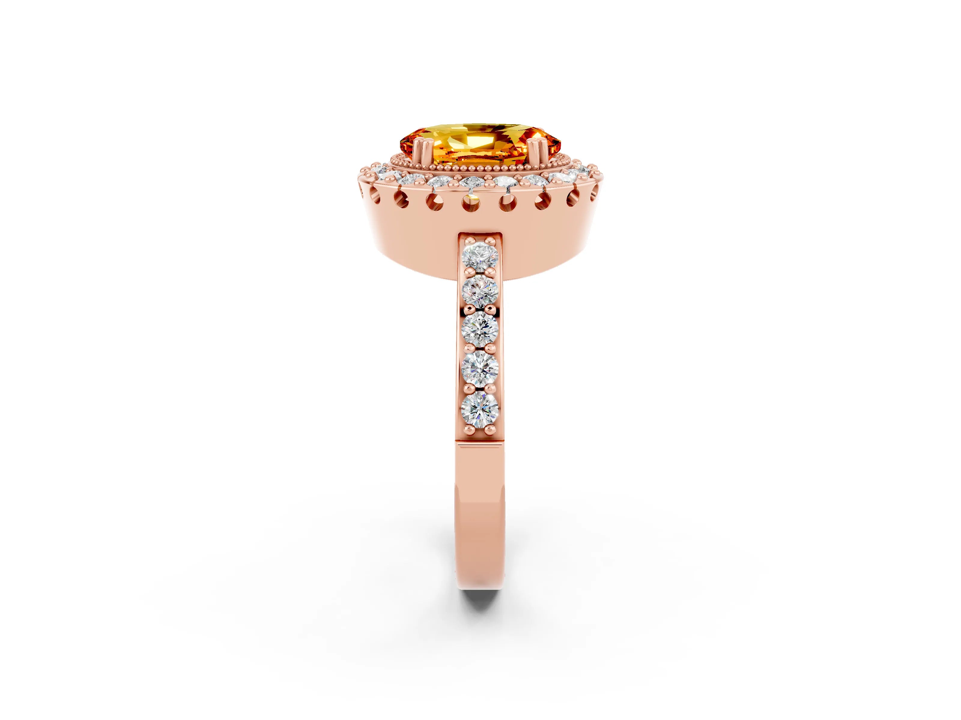 Rose gold Oval Cut Diamond Halo Ring with Pavé Band and Prong Setting_2