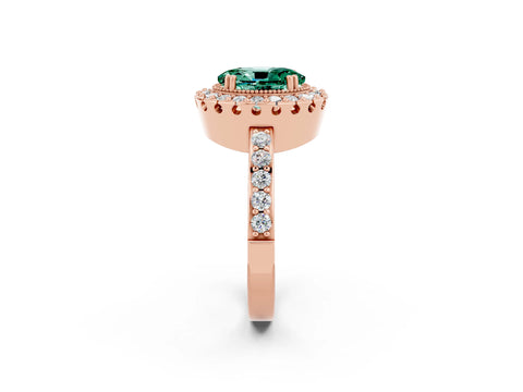 Rose gold Oval Cut Diamond Halo Ring with Pavé Band and Prong Setting_2