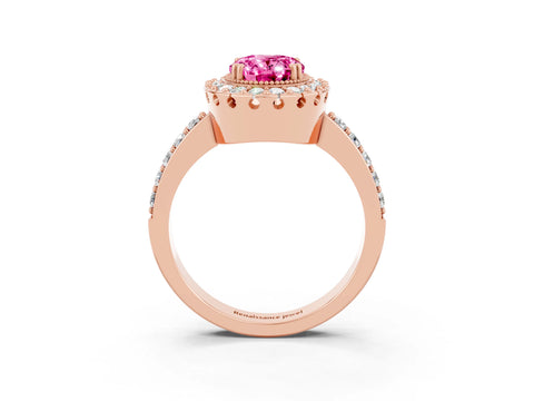 Rose gold Oval Cut Diamond Halo Ring with Pavé Band and Prong Setting_3