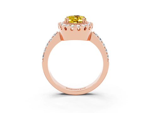 Rose gold Oval Cut Diamond Halo Ring with Pavé Band and Prong Setting_3