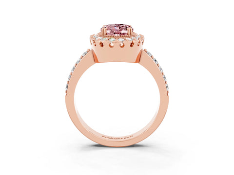 Rose gold Oval Cut Diamond Halo Ring with Pavé Band and Prong Setting_3