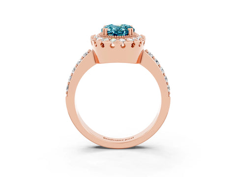 Rose gold Oval Cut Diamond Halo Ring with Pavé Band and Prong Setting_3