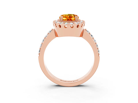 Rose gold Oval Cut Diamond Halo Ring with Pavé Band and Prong Setting_3