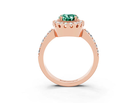 Rose gold Oval Cut Diamond Halo Ring with Pavé Band and Prong Setting_3