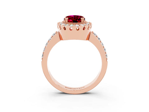 Rose gold Oval Cut Diamond Halo Ring with Pavé Band and Prong Setting_3