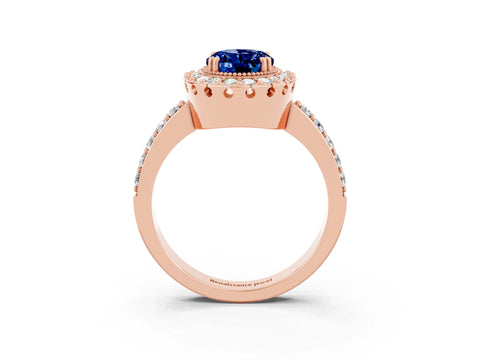 Rose gold Oval Cut Diamond Halo Ring with Pavé Band and Prong Setting_3