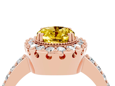 Rose gold Oval Cut Diamond Halo Ring with Pavé Band and Prong Setting_4