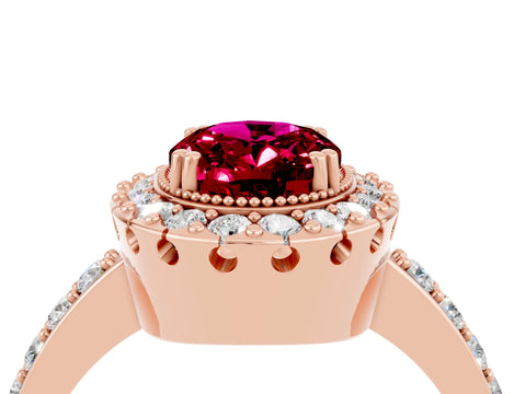 Rose gold Oval Cut Diamond Halo Ring with Pavé Band and Prong Setting_4