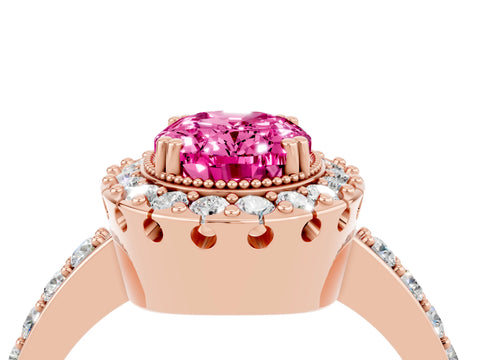Rose gold Oval Cut Diamond Halo Ring with Pavé Band and Prong Setting_4