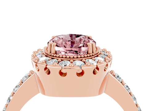 Rose gold Oval Cut Diamond Halo Ring with Pavé Band and Prong Setting_4