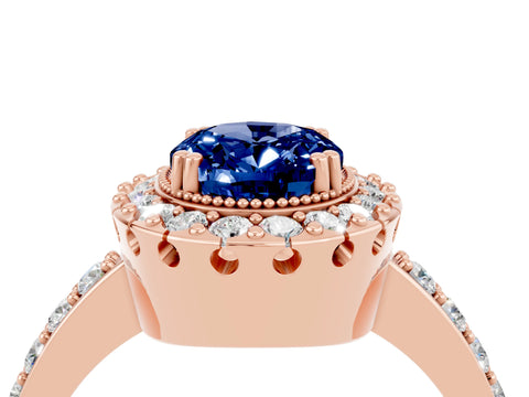 Rose gold Oval Cut Diamond Halo Ring with Pavé Band and Prong Setting_4
