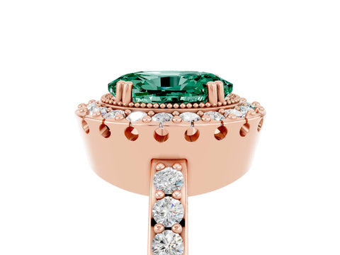 Rose gold Oval Cut Diamond Halo Ring with Pavé Band and Prong Setting_5