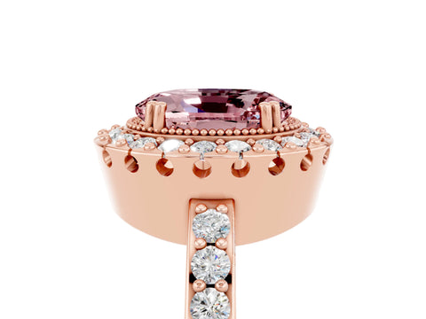 Rose gold Oval Cut Diamond Halo Ring with Pavé Band and Prong Setting_5