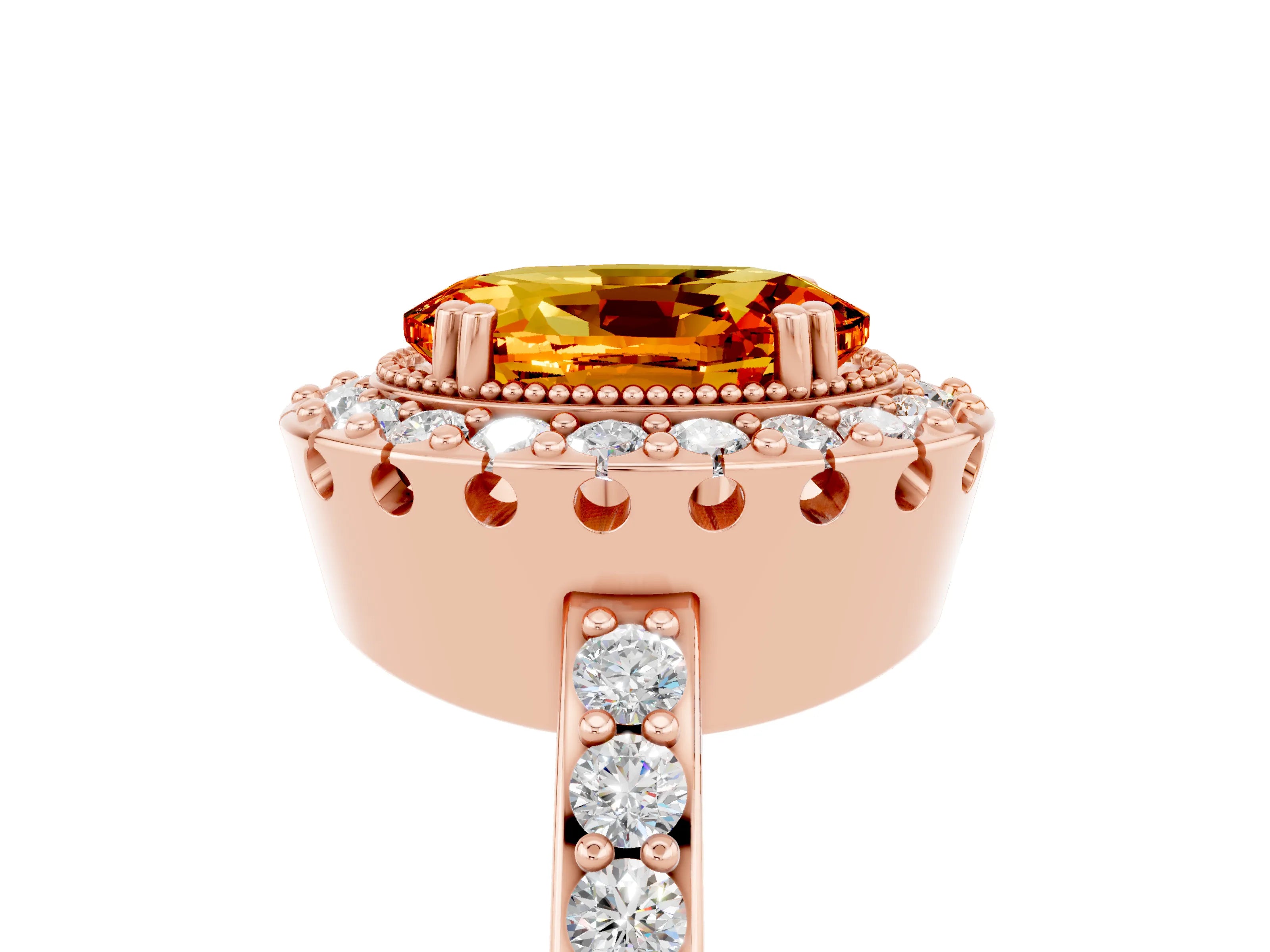 Rose gold Oval Cut Diamond Halo Ring with Pavé Band and Prong Setting_5