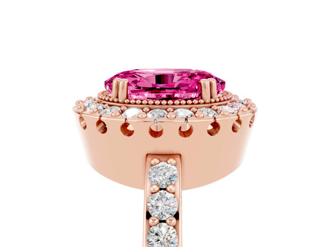 Rose gold Oval Cut Diamond Halo Ring with Pavé Band and Prong Setting_5