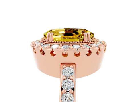 Rose gold Oval Cut Diamond Halo Ring with Pavé Band and Prong Setting_5
