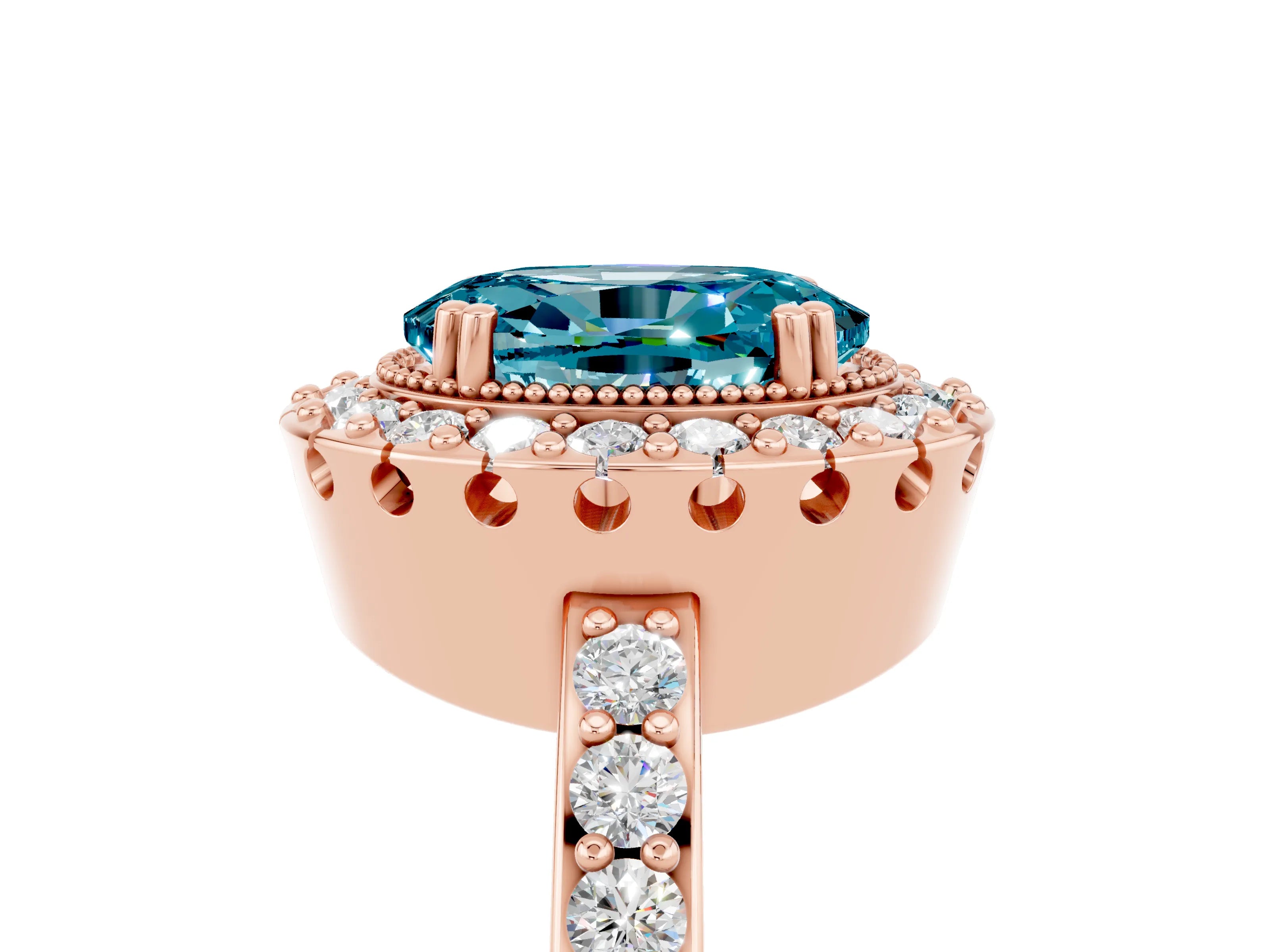 Rose gold Oval Cut Diamond Halo Ring with Pavé Band and Prong Setting_5
