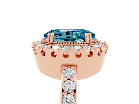Rose gold Oval Cut Diamond Halo Ring with Pavé Band and Prong Setting_5