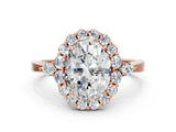 Rose gold Oval Cut Diamond Halo Ring with Pear Side Stones and Prong Setting_57