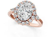 Rose gold Oval Cut Diamond Halo Ring with Pear Side Stones and Prong Setting_58