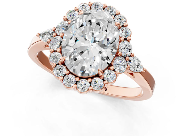 Rose Gold Oval Halo Engagement Ring Setting with Pear Accents