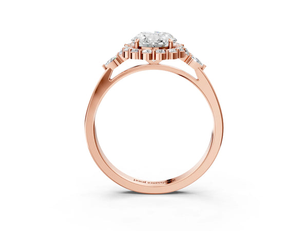 Rose Gold Oval Halo Engagement Ring Setting with Pear Accents