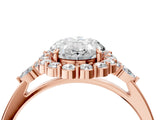 Rose gold Oval Cut Diamond Halo Ring with Pear Side Stones and Prong Setting_61