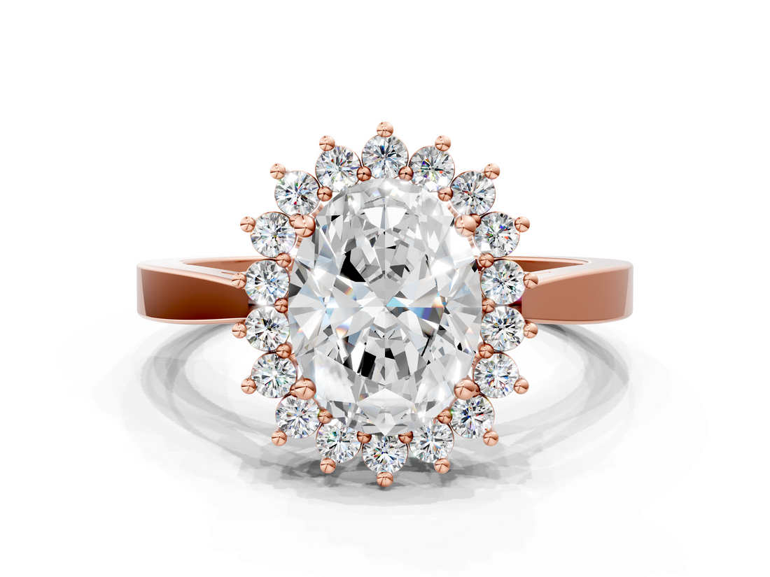 Rose gold Oval Cut Diamond Halo Ring with Round Brilliant Halo and Solitaire Band_102